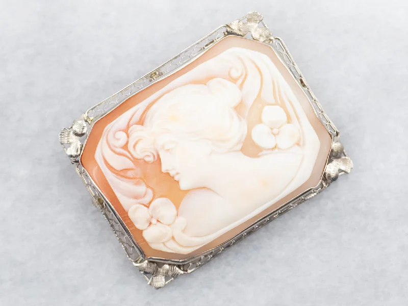 unique enamel brooches -Lovely Antique Rectangle Cameo Brooch or Pendant