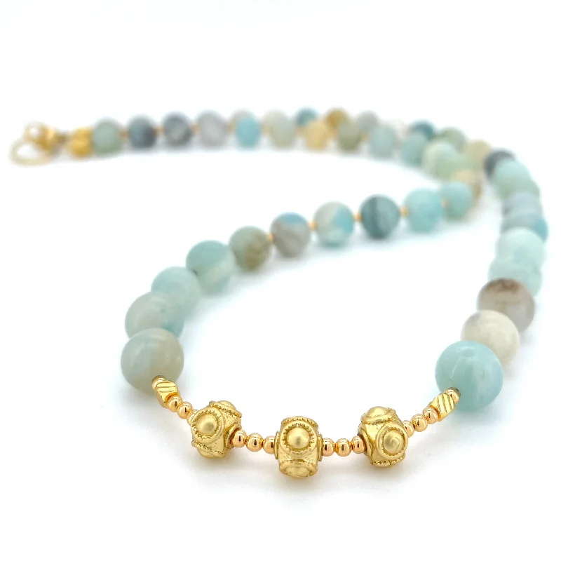 turquoise necklaces for women -SHORT Amazonite & Gold BEADED NECKLACE