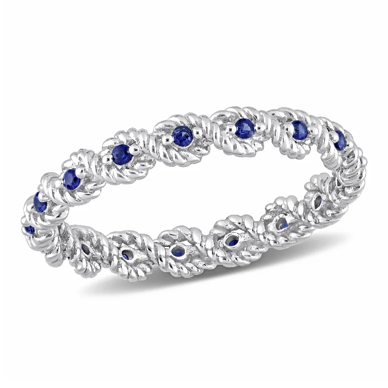 eternity rings for women -Miadora 1/6ct TGW Created Blue Sapphire Infinity Eternity Ring in 10k White Gold