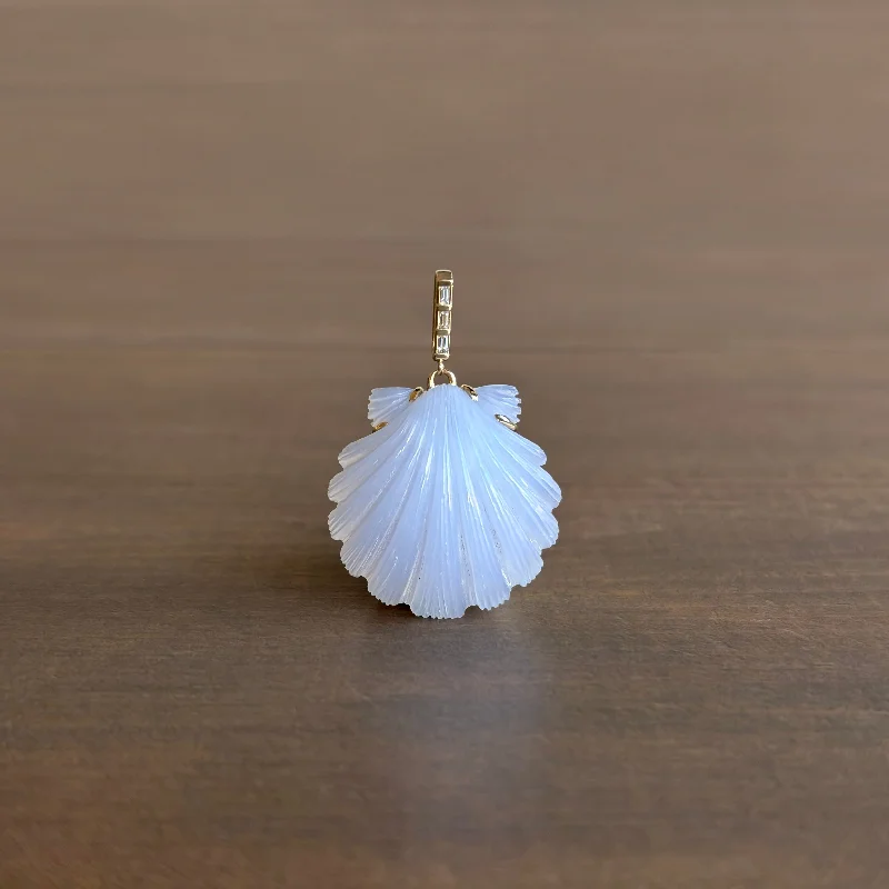 gemstone drop necklaces -Medium Hand Carved Blue Chalcedony Scallop Shell Pendant