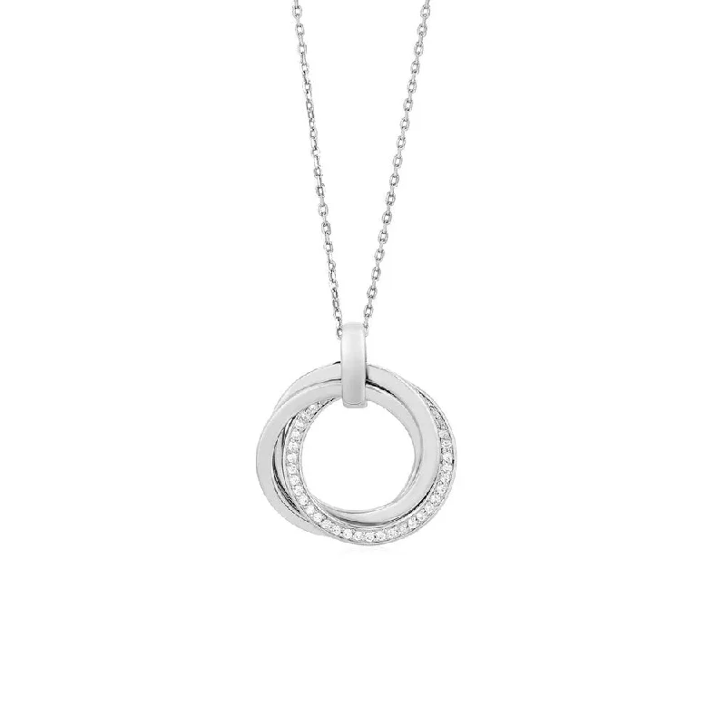 diamond rings for women -Interlocking Rings Pendant with Cubic Zirconia in Sterling Silver