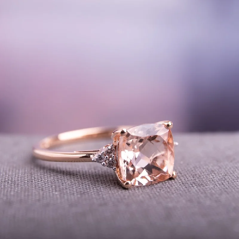 fashion rings for women -Miadora Signature Collection 14k Rose Gold Cushion-cut Morganite and Diamond Accent Cocktail Ring