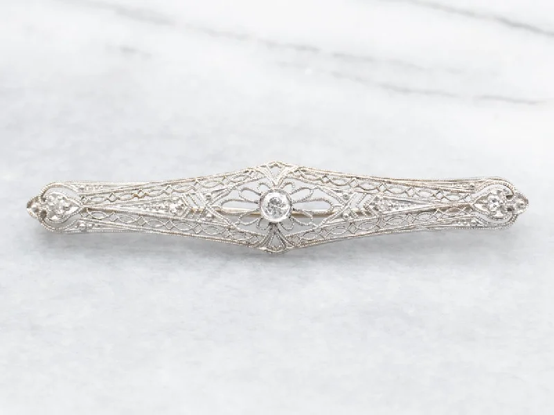 classic brooches for women -Art Deco Diamond Filigree Brooch