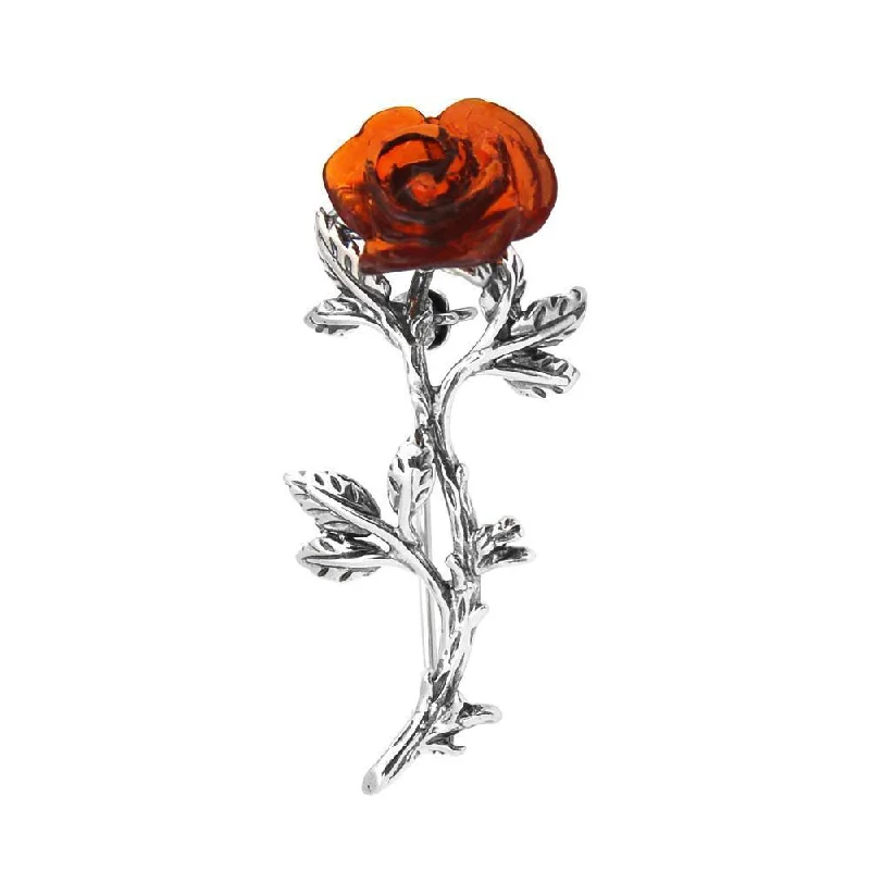 gold brooches for women -Silver & Amber Rose Brooch - Goldmajor