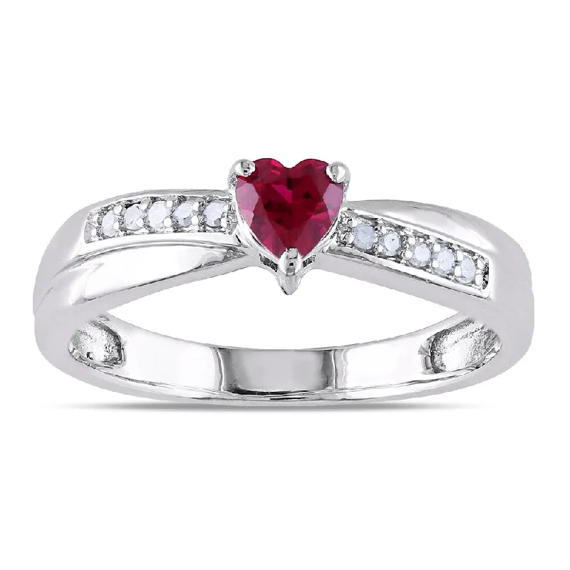 solitaire rings for women -Miadora Sterling Silver Created Ruby and Diamond Accent Heart Ring