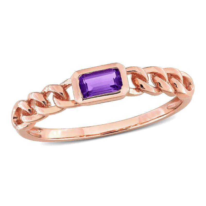 silver rings for women -Miadora 1/3ct TGW Emerald Cut African Amethyst Link Ring in 14k Rose Gold