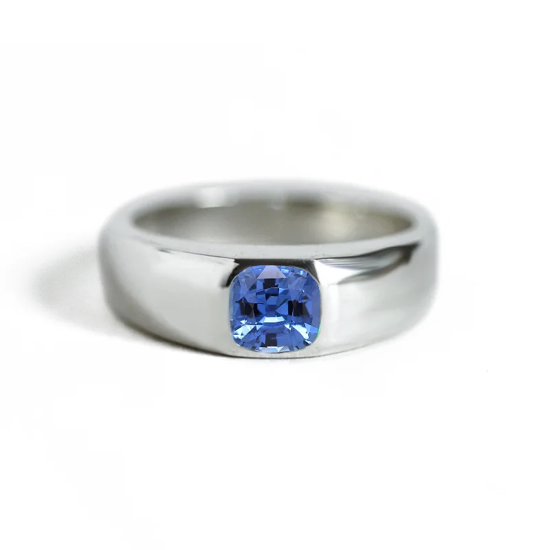 halo engagement rings -Cushion Sapphire Signet Ring