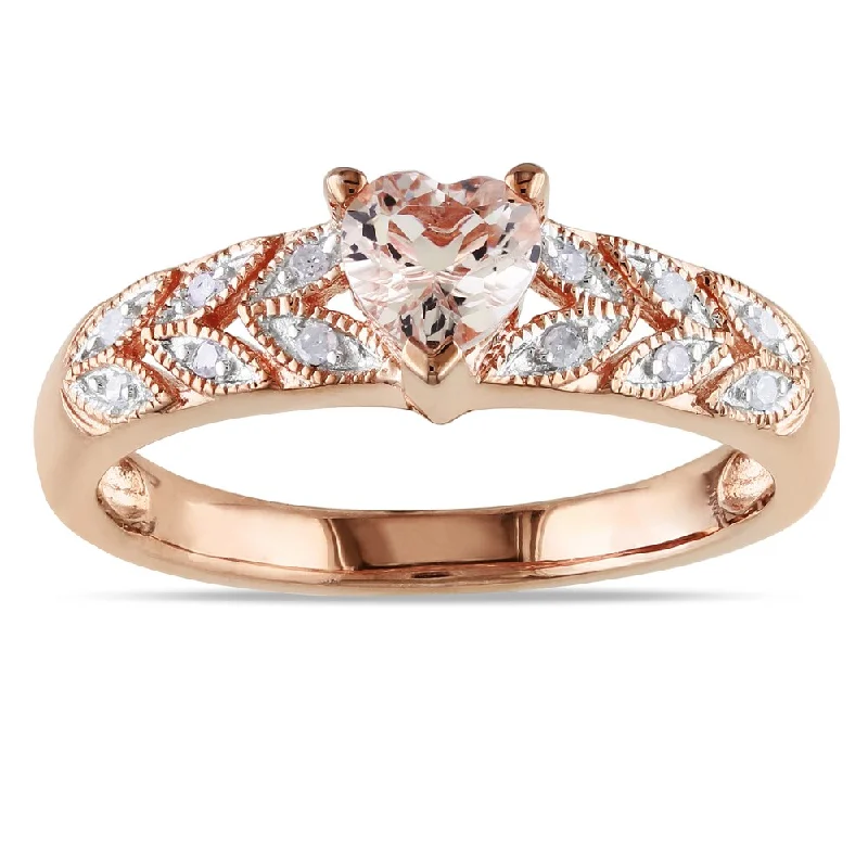 solitaire rings for women -Miadora Rose Plated Silver Morganite and Diamond Heart Ring