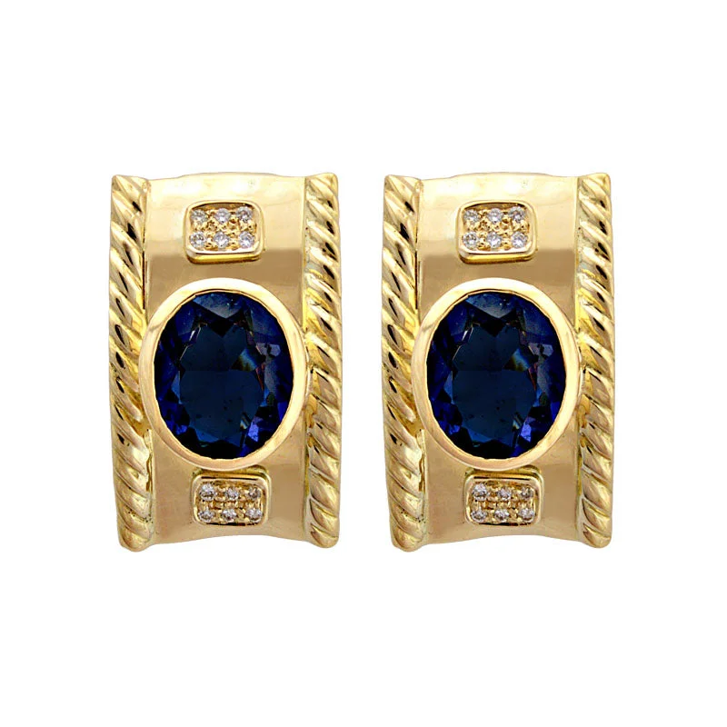 sapphire earrings for women -Earrings-Iolite and Diamond