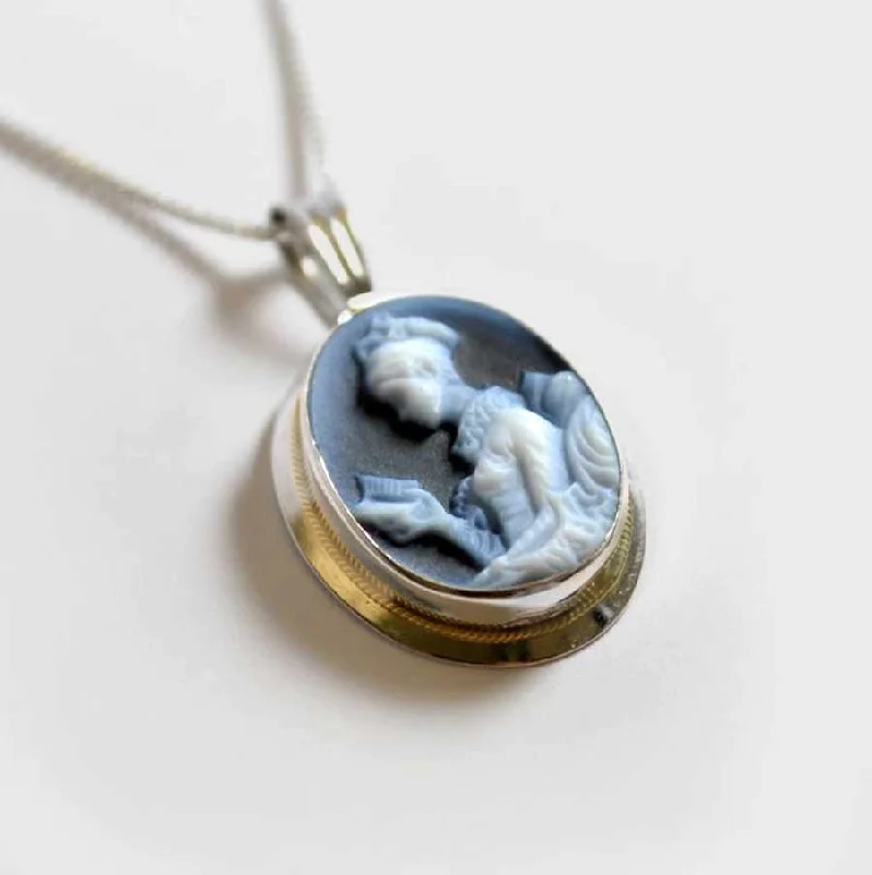 delicate necklaces for women -Reading Lady Blue Agate Cameo Necklace