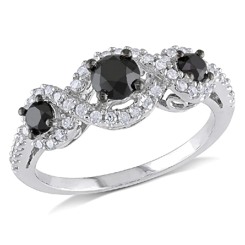 gold rings for women -Miadora 1 CT Black and White Diamond TW 3 Stone Ring 10k White Gold GH I2;I3 Black Rhodium Plated