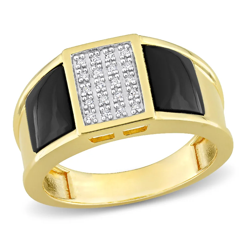 unique rings for women -Miadora 2ct TGW Square Black Onyx and 1/10ct TDW Diamond Mens Ring in Yellow Silver