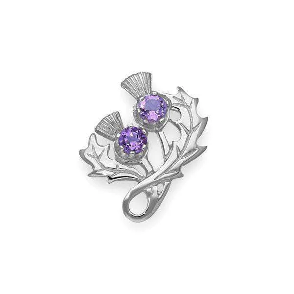 stylish brooches for women -Sterling Silver or 9ct Gold Thistle Brooch - Amethyst - CB34