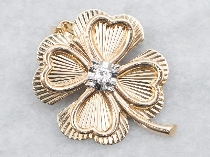 custom brooches for women -Diamond Shamrock Pendant or Brooch