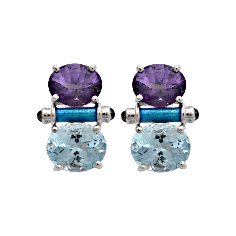 simple gold earrings for women -Earrings-Amethyst, Blue Topaz and Iolite (Enamel)