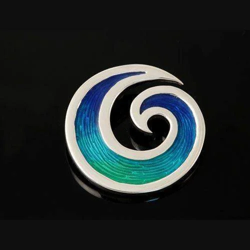 sparkling brooches for women -Silver And Enamel Round Wave Brooch - SSB02