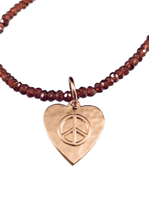 vintage pendant necklaces -Rose Gold Peace Heart on Garnet Bead Necklace