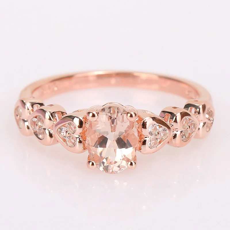 fashion rings for women -Miadora Rose Plated Sterling Silver Oval-cut Morganite and White Topaz Heart Ring