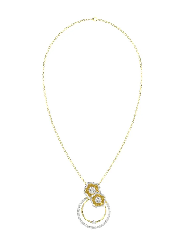 gemstone layered necklaces -Halo Flower Yellow Gold Pendant Necklace