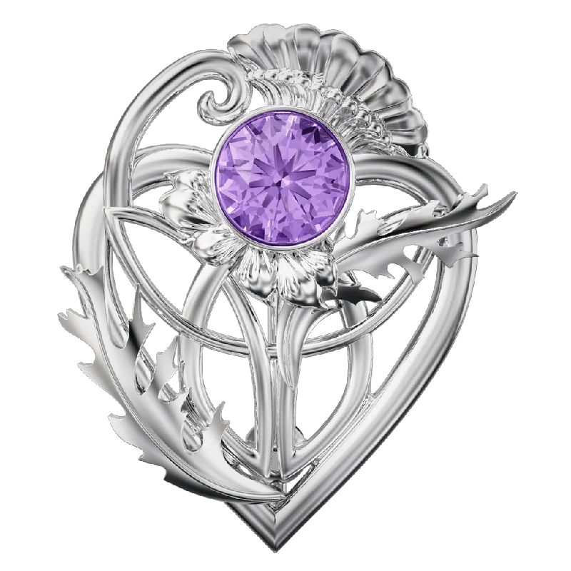 unique brooches for women -Sterling Silver and Amethyst Thistle Brooch - 6103