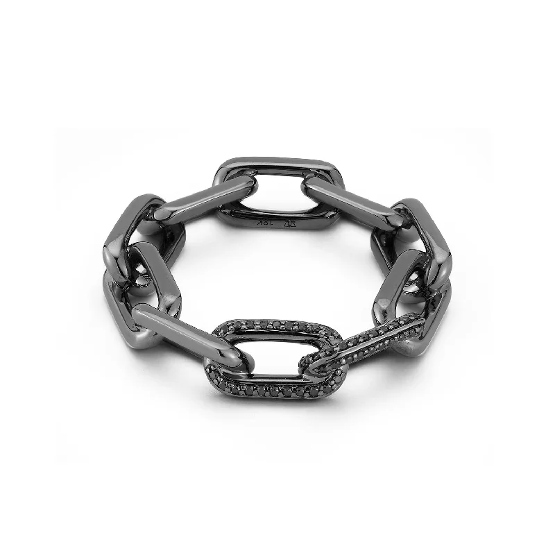 custom rings for women -SAXON 18K BLACK GOLD AND DOUBLE BLACK DIAMOND LARGE CHAIN LINK RING