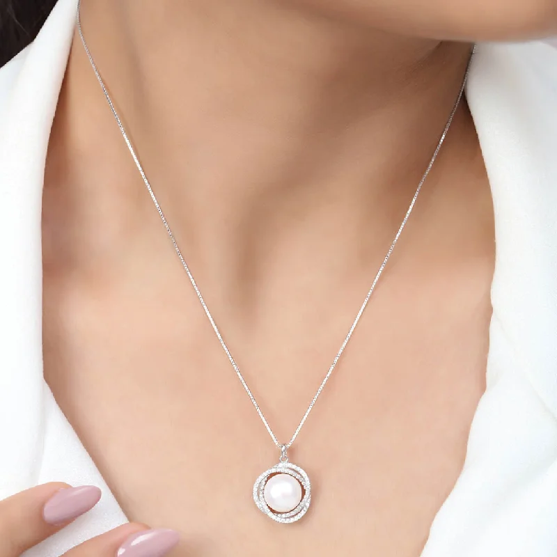 personalized gold necklaces -Classic Rhodium-Plated 925 Sterling Silver Pearl Necklace