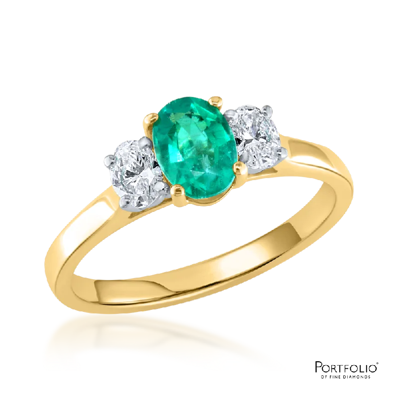 Three Stone 0.74ct Emerald Yellow Gold Ring