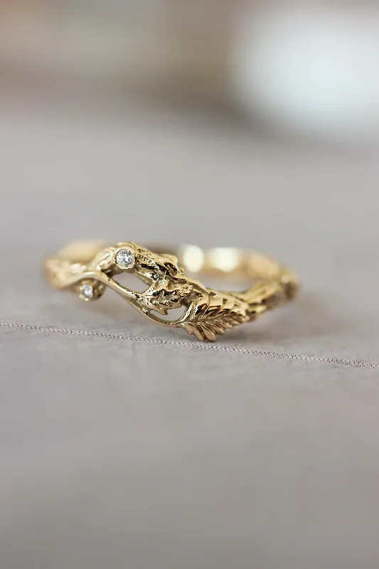 READY TO SHIP: Twig wedding band in 18K yellow gold, natural diamonds, RING SIZE 6.5 US