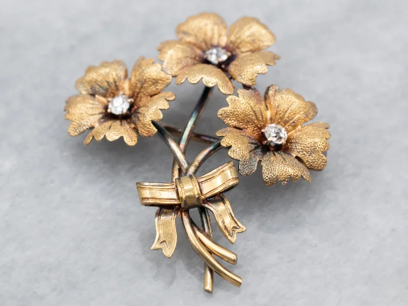 animal brooches for women -Antique Diamond Flower Bouquet Brooch