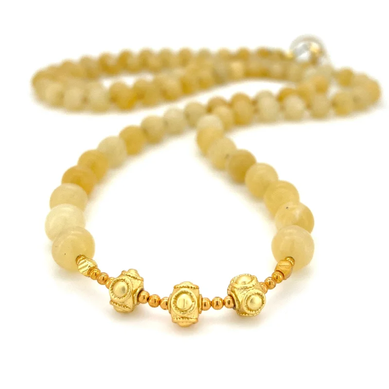 choker necklaces for women -LONG Yellow Jade & Gold BEADED NECKLACE