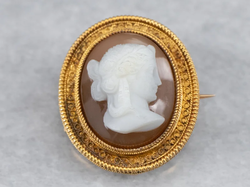 brooch pins for women -Antique Hardstone Cameo Gold Brooch