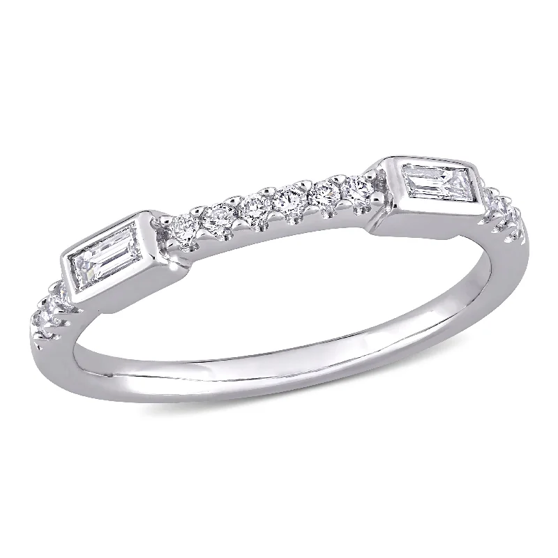 engagement rings for women -Miadora 1/4ct TW Parallel Baguette and Round Diamonds Semi-Eternity Ring in 14k White Gold