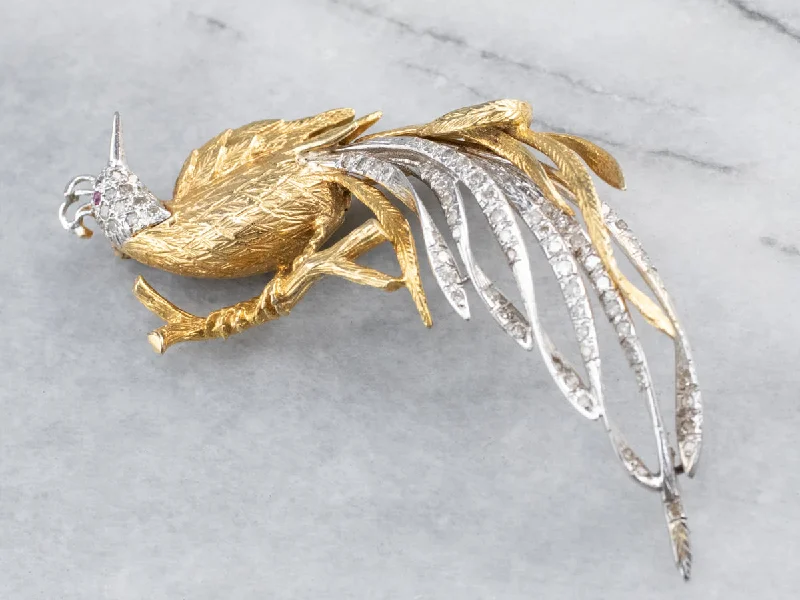 gold wedding brooches -Diamond Bird Gold Platinum Statement Brooch