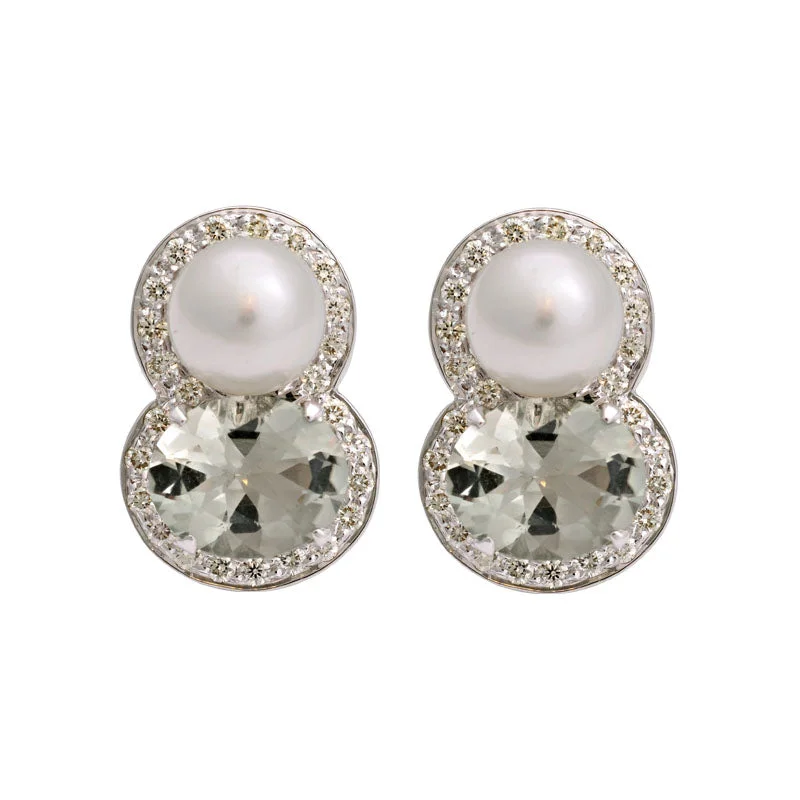 hoop earrings for women -Earrings-Green Quartz, South Sea Pearl and Diamond