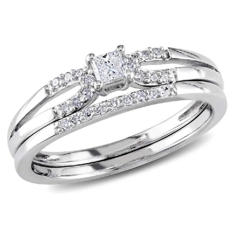 eternity diamond rings for women -Miadora Sterling Silver 1/5ct TDW Diamond Split Shank Bridal Ring Set