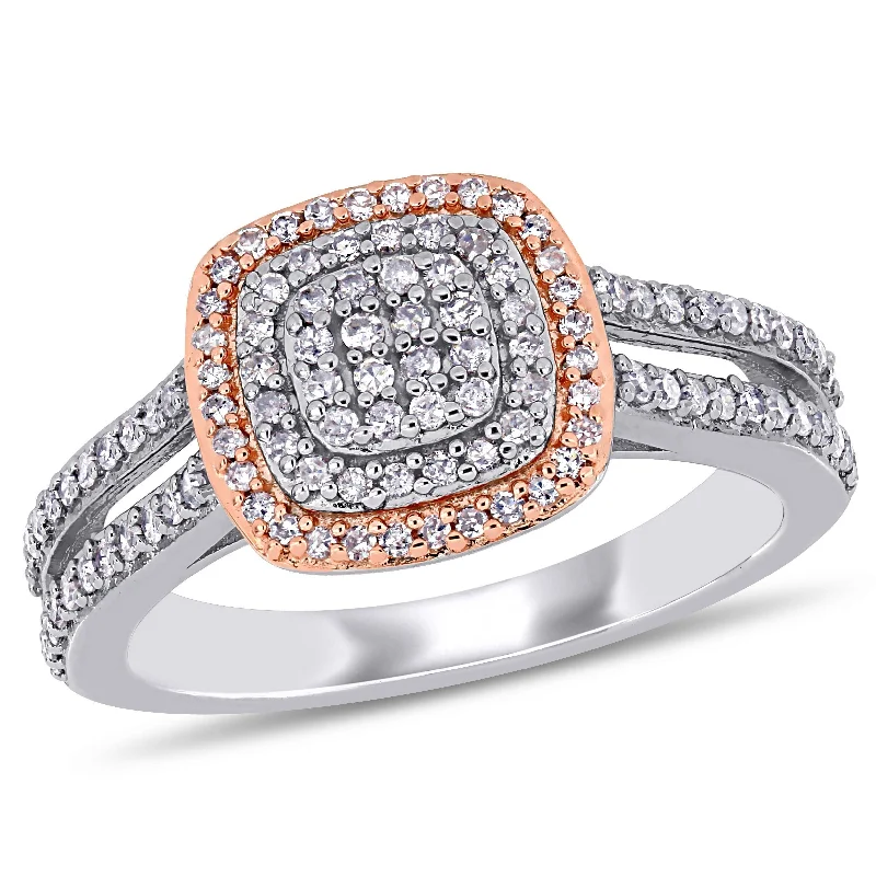 classic rings for women -Miadora 1/2ct TDW Diamond Grid Halo Ring in Two-Tone Rose and White Sterling Silver