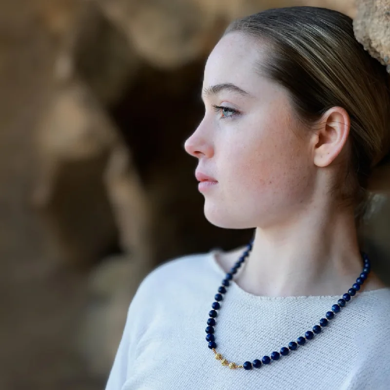 fashion choker necklaces -SHORT Lapis Lazuli & Gold BEADED NECKLACE