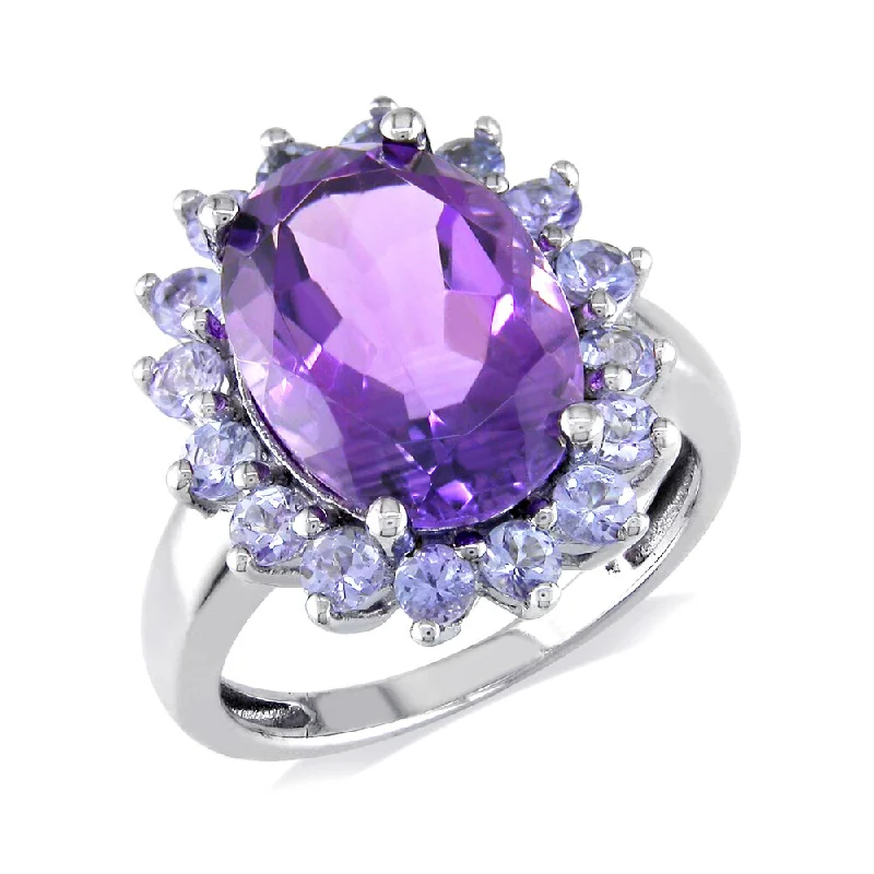 sapphire rings for women -Miadora Sterling Silver Amethyst and Tanzanite Cocktail Ring