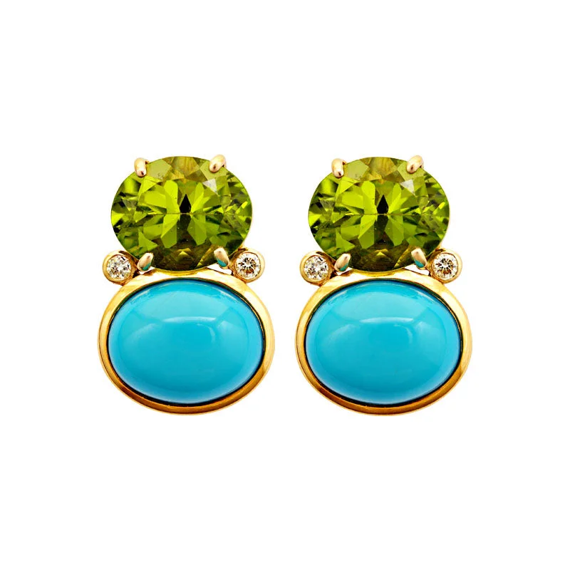 chunky earrings for women -Earrings -Peridot, Turquoise and Diamond