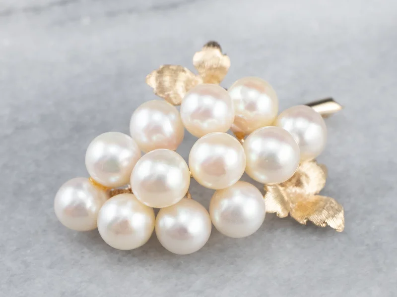 diamond flower brooches -Gold Cultured Pearl Grape Bunch Brooch