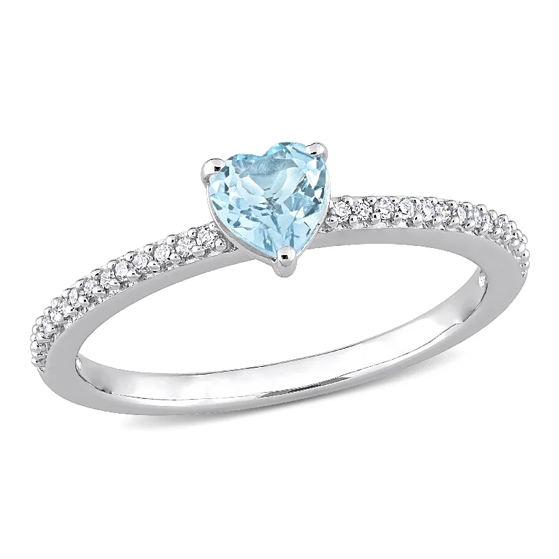 personalized rings for women -Miadora 3/5ct TGW Heart Shaped Sky Blue Topaz and 1/10ct TW Promise Ring in 10k White Gold