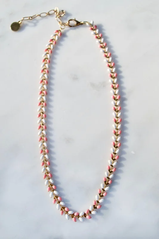 women's silver necklaces -Pink and White Fish Chain