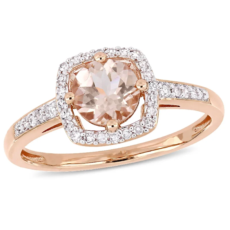 chunky rings for women -Miadora 4/5ct TGW Morganite and 1/7ct TW Diamond Floating Halo Ring in 10k Rose Gold