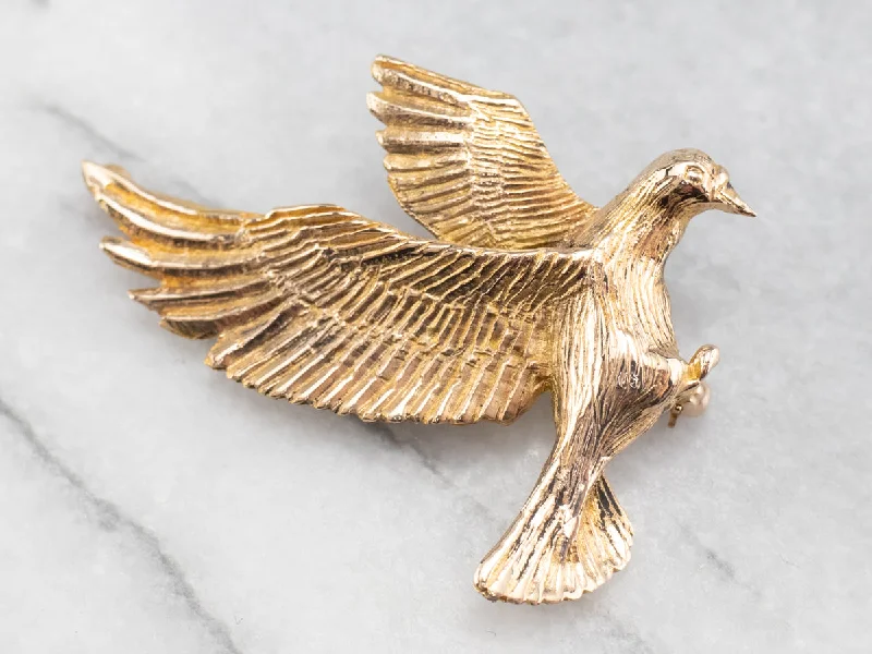 bridal brooches for women -Stunning Golden Dove Brooch