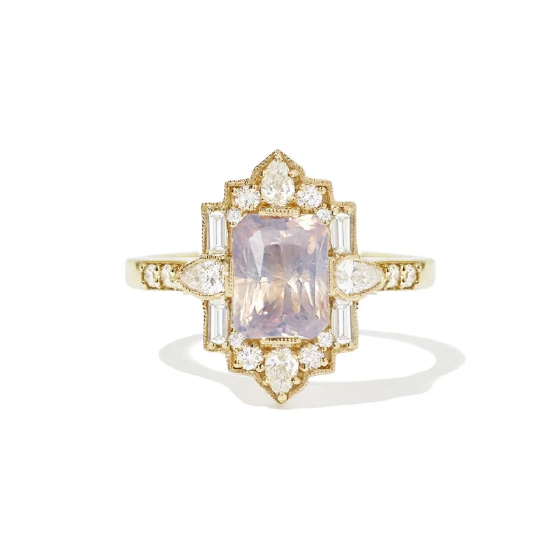 sapphire rings for women -Opalescent Lavender Sapphire Deco Emerald & Pear Diamond Mosaic Ring