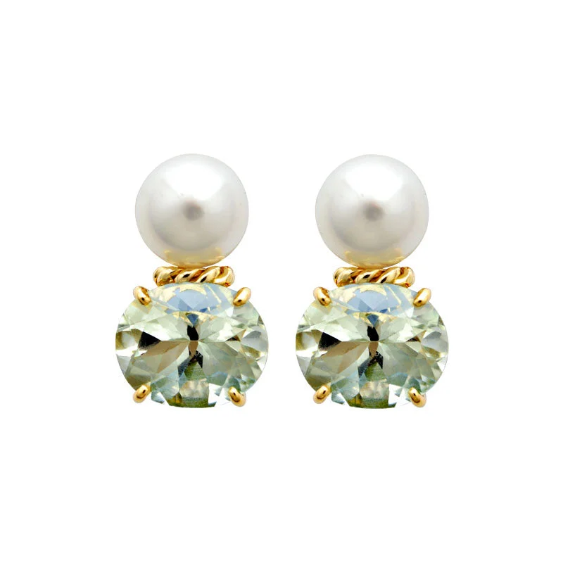 elegant gold earrings for women -Earrings-Green Quartz and South Sea Pearl