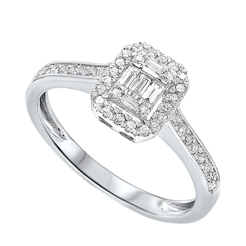 solitaire rings for women -Diamond Rectangular Halo Ring in 14k White Gold (1/3ctw)