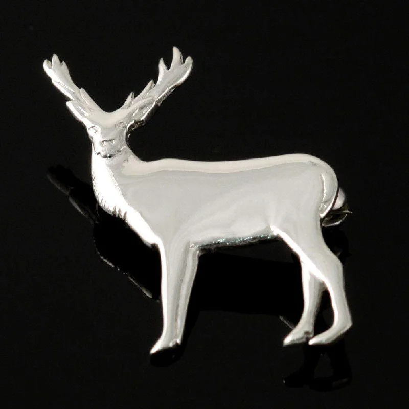 fabric brooches for women -Sterling Silver Or Gold Stag Brooch - BW10-s