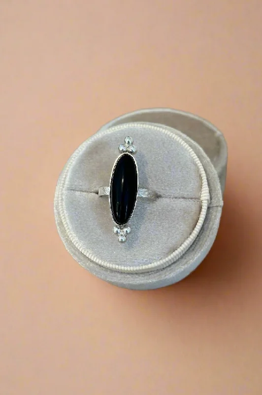 trendy rings for women -Baroque Black Onyx Sterling Silver Ring