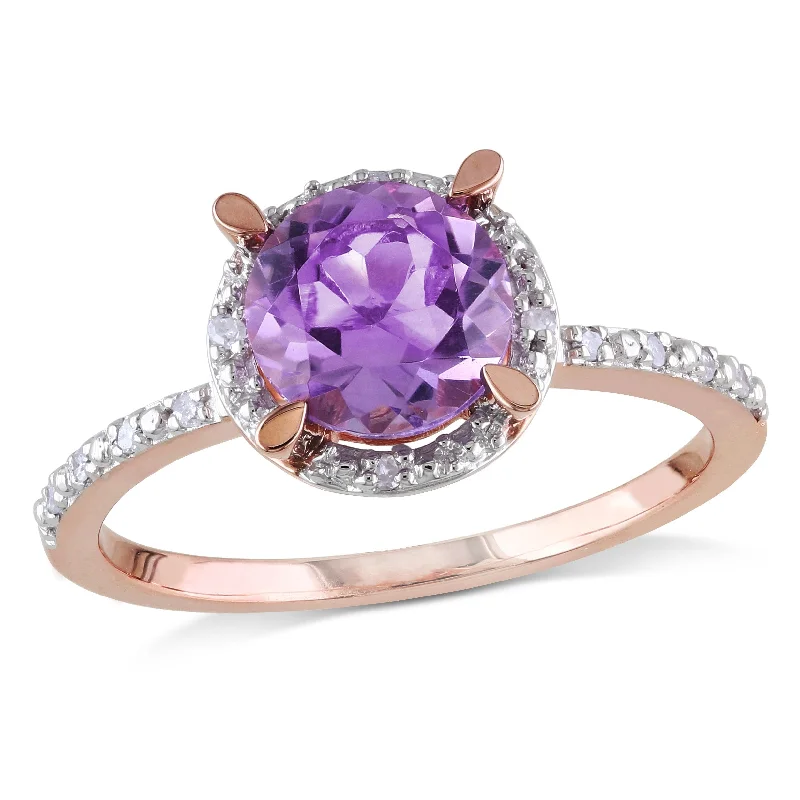 luxury rings for women -Miadora 1 1/3ct TGW Amethyst Halo Ring with Diamonds in 10k Rose Gold